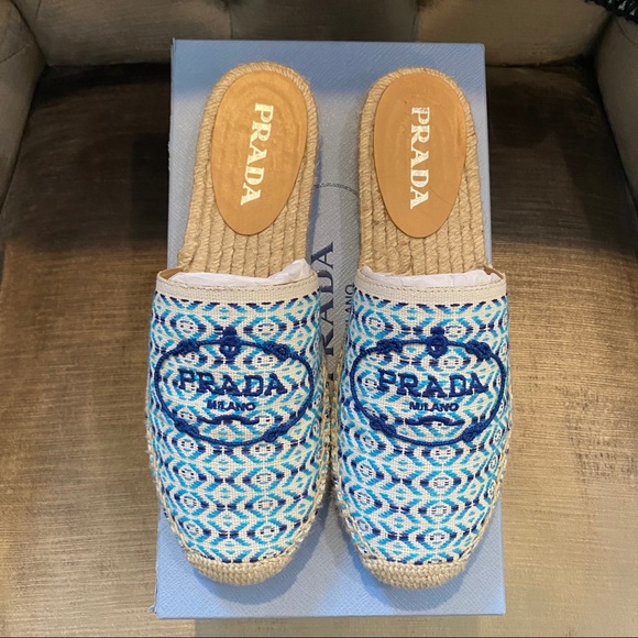 Prada Embroidered Logo Espadrille Mule Flats - Picture 4 of 10